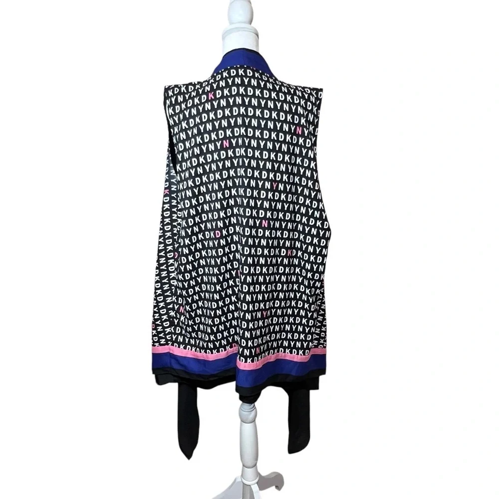 DKNY Donna Karan Logo Open Front Vest Sleeveless Cardigan Career Lagenlook M/L - Picture 5 of 9